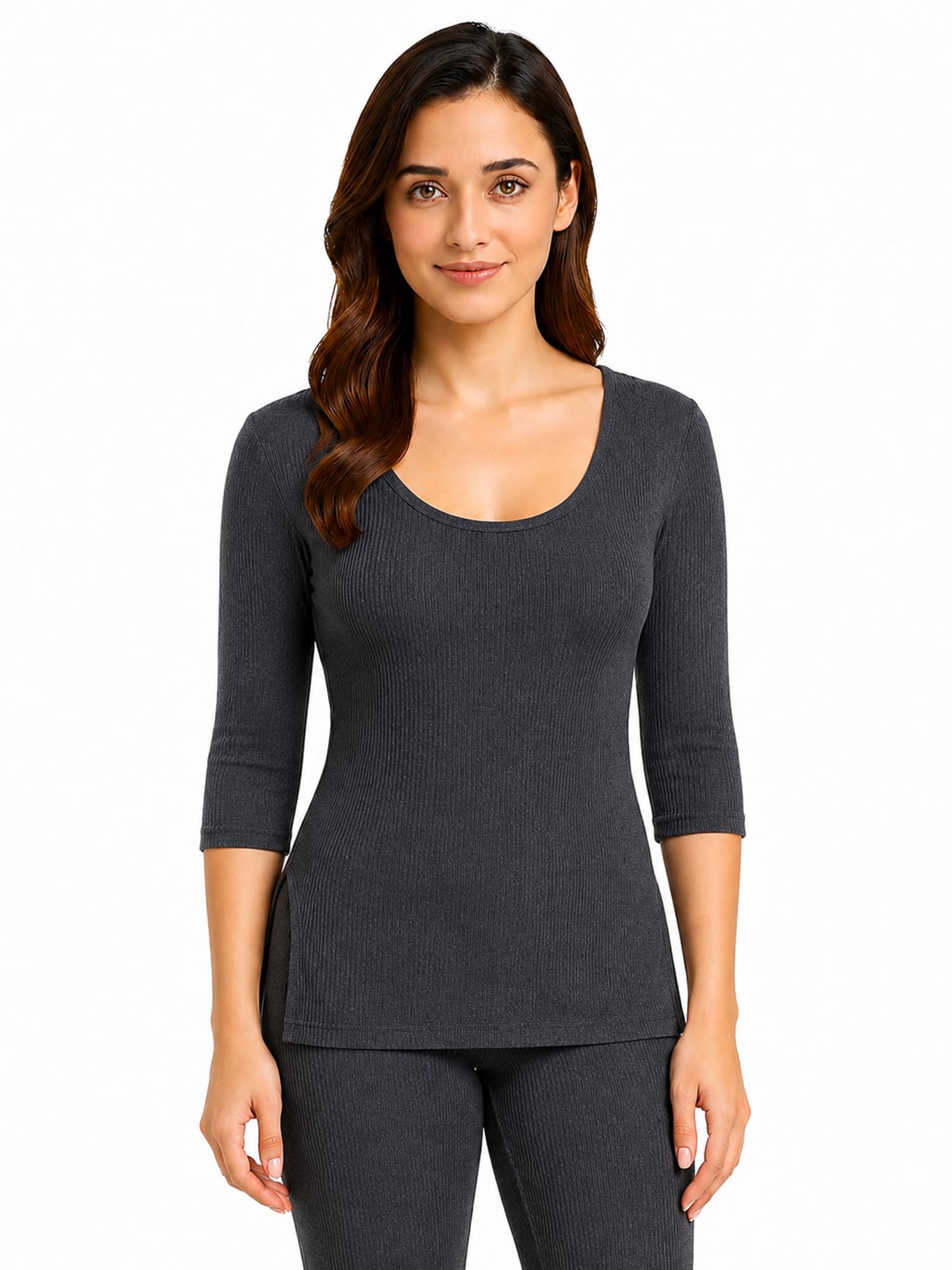 Womens Tops Round Neck Full Sleeves Pack of 1-Charcoal Melange..-image-11