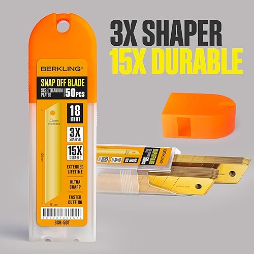 Miniatura 6 de 18mm Utility Knife Blades, Titanium Fully Plated SK2H Steel Replacement Blade | 3x Sharper and 5x More Durable Than SK5 Blades | Fits all 18mm