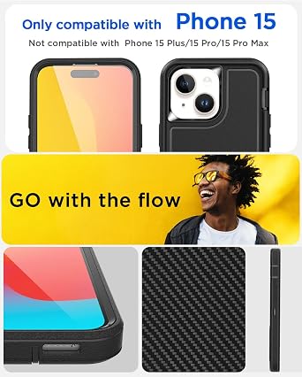 AICase Compatible with iPhone 15 Case Built-in Stand with Glass Screen Protector,Heavy Duty Drop Protection Full Body Rugged Shockproof Military Protective Tough Durable Cover_1