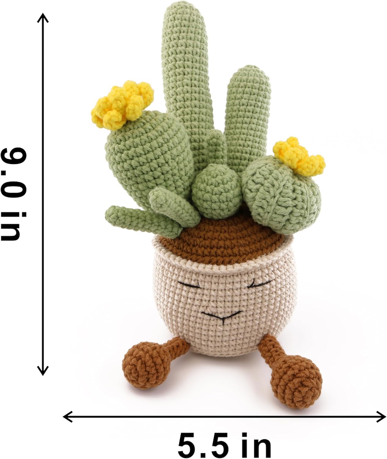 Crocheted Plant Cactus, Hand-Knitted Cactus Potted Plants Cute and Interesting Positive Gifts Suitable for Room Office Desktop Classroom Bookshelf Decoration (Yellow)