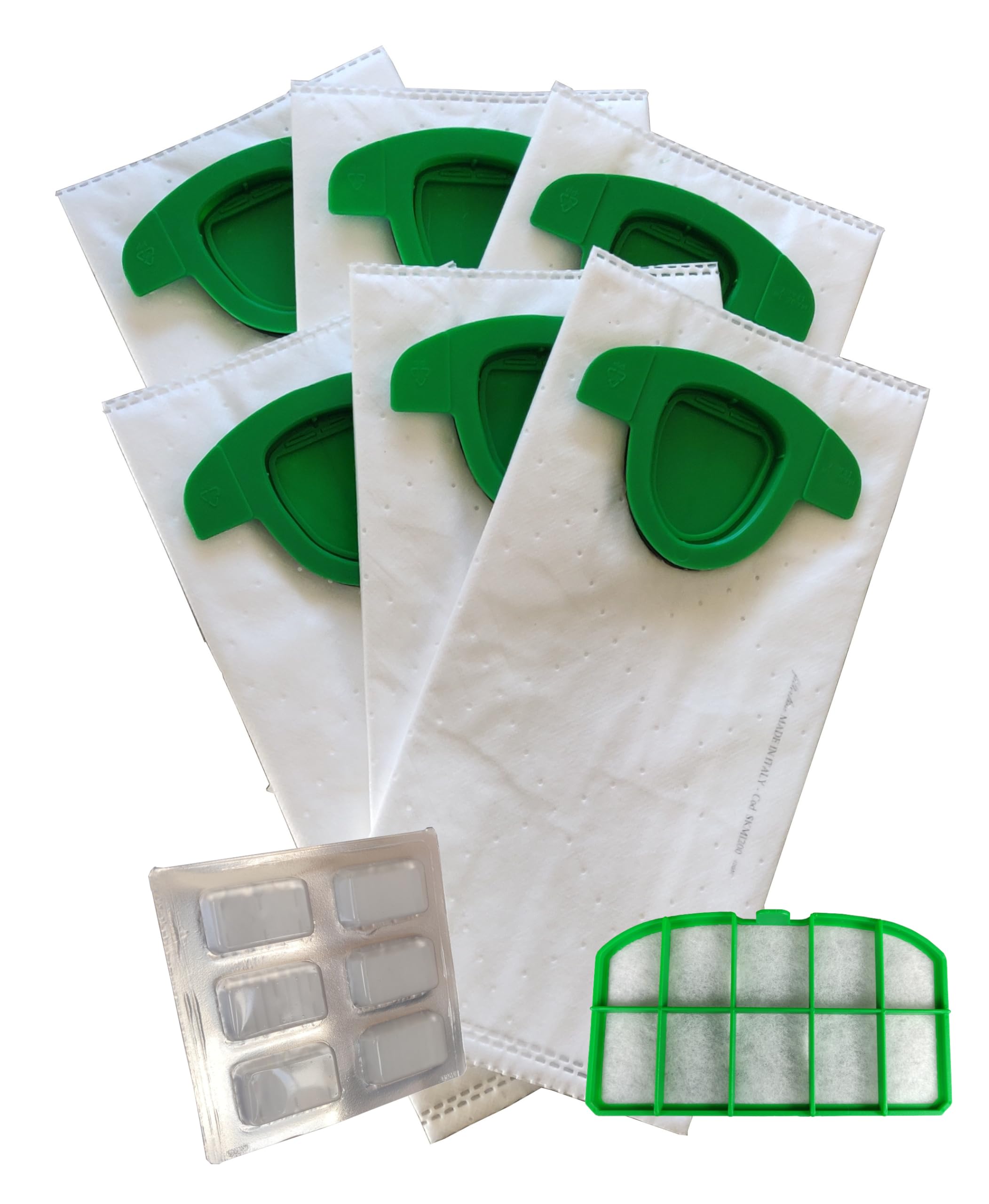 Set 6 Sacchetti + Filtro + Profumini Per Folletto VK200 VK201 VK220 - Made In Italy