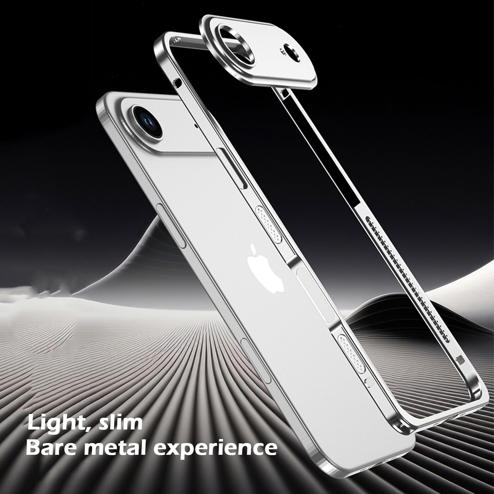 Etui na iPhone'a 17 Pro, elegancka minimalistyczna metalowa ramka, miękka TPU wewnętrzna osłona obiektywu aparatu, ochrona podwyższonej krawędzi, zakłócenia zerowego sygnału, szare