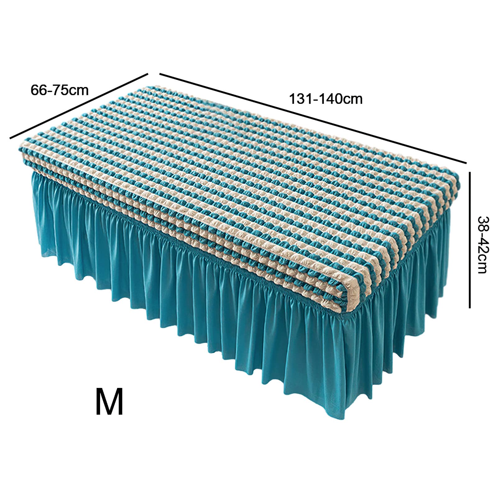 rismart Rectangle Polyester Elastic Coffee Table Cloth Cover Skirt Stain Resistant Tablecloths with Lace Edge Beige Blue,M - Image 2