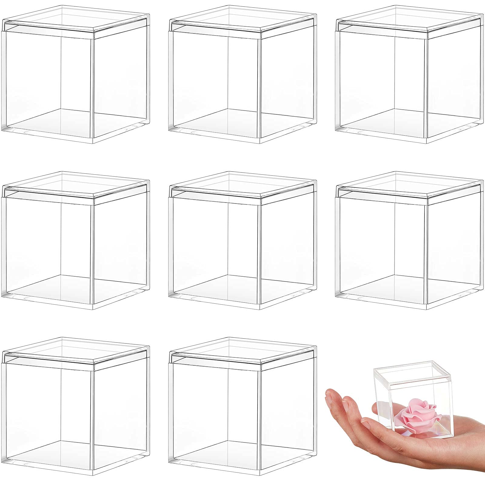 Photo 1 of Blulu 8 Pcs Clear Acrylic Box with Lid Plastic Jewelry Mini Storage Box Mini Cube Containers for Candy and Tiny Jewelry Easter Party Favor(1.77 x 1.77 x 1.77 Inch,Classic Style)
