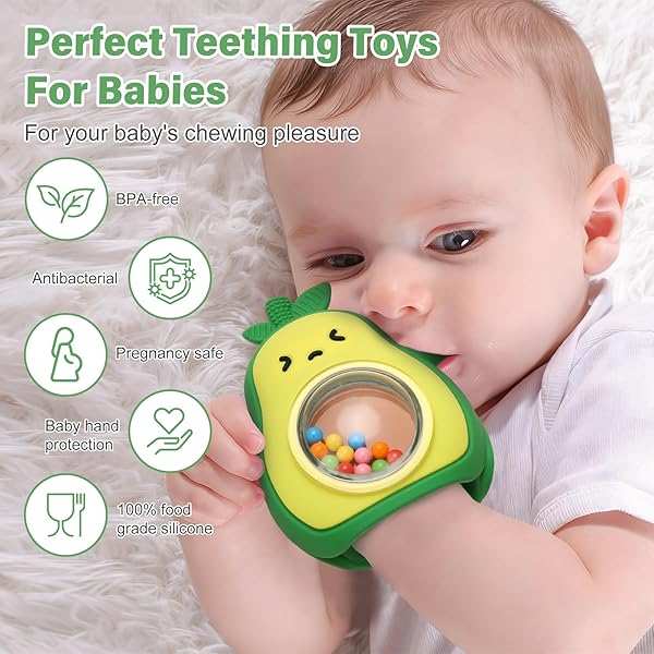 Beißring Baby, Zahnungshilfe aus Silikon, Baby Spielzeug ab 0 3 6 9 Monate, Beissring Babys, Rassel Ruder Greifling Beißspielzeug, BPA-frei, für Jungen & Mädchen, Geschenk für Kleinkind (Grün) - 3