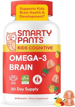 SmartyPants Kids Vitamins Cognitive Omega-3 Brain Gummies with DHA & EPA, Citrus Strawberry, 60 Count 30 Day Supply