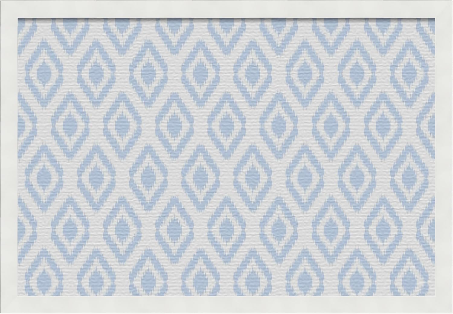 PinPix 24x16 inch Cork Bulletin Board. This Decorative Framed Pin Board Comes with Ikat Light Blue Design and a Satin White Frame Frame. Ideal for Home Office Decor (PinPix-1633)