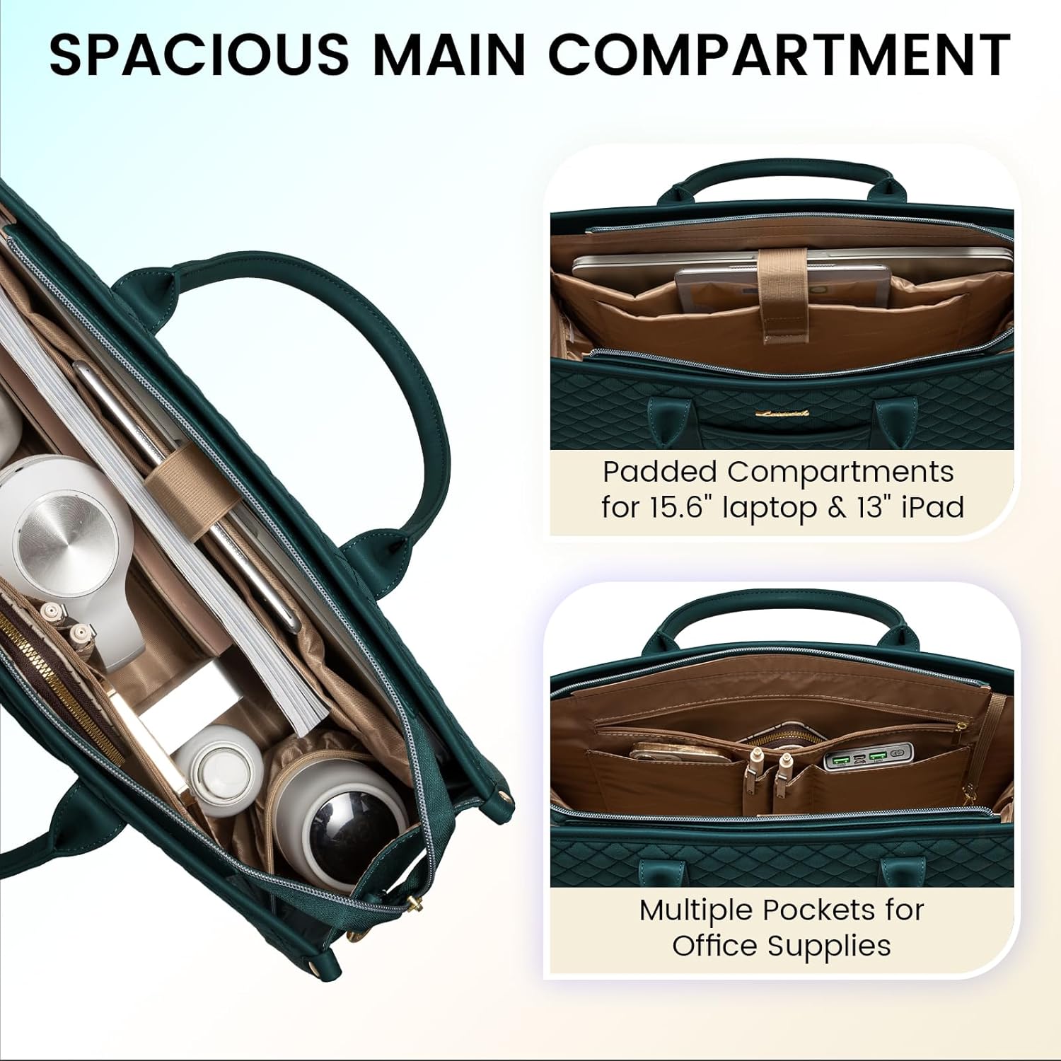 LOVEVOOK Laptop Bags for Women, 15.6 inch Waterproof Work Tote Bag with Clutch, Professional Teacher Computer Purse Lightweight Shoulder Bag Travel, green - Image 3