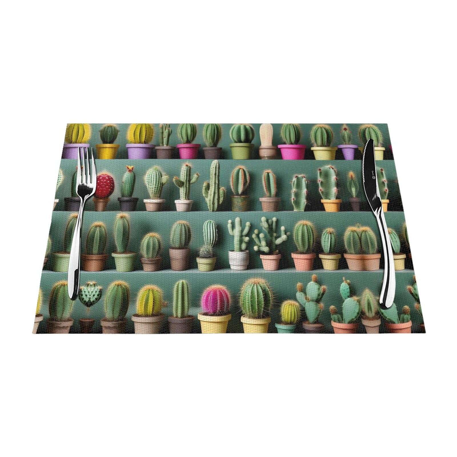 Placemats Set of 6,Table Mats Washable Placemat Decoration, Many Cactus Art Print