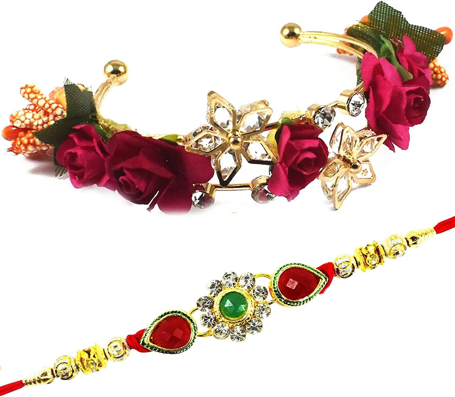 Urvi Creations Set Of 2 Beautiful Couple Pair Bhaiya Bhabhi Rakhi Combo Wristband Bracelet Rakhi For Brother Bhaiya Bhai Bhabhi Kids Rakashabandhan Rakhi Gift