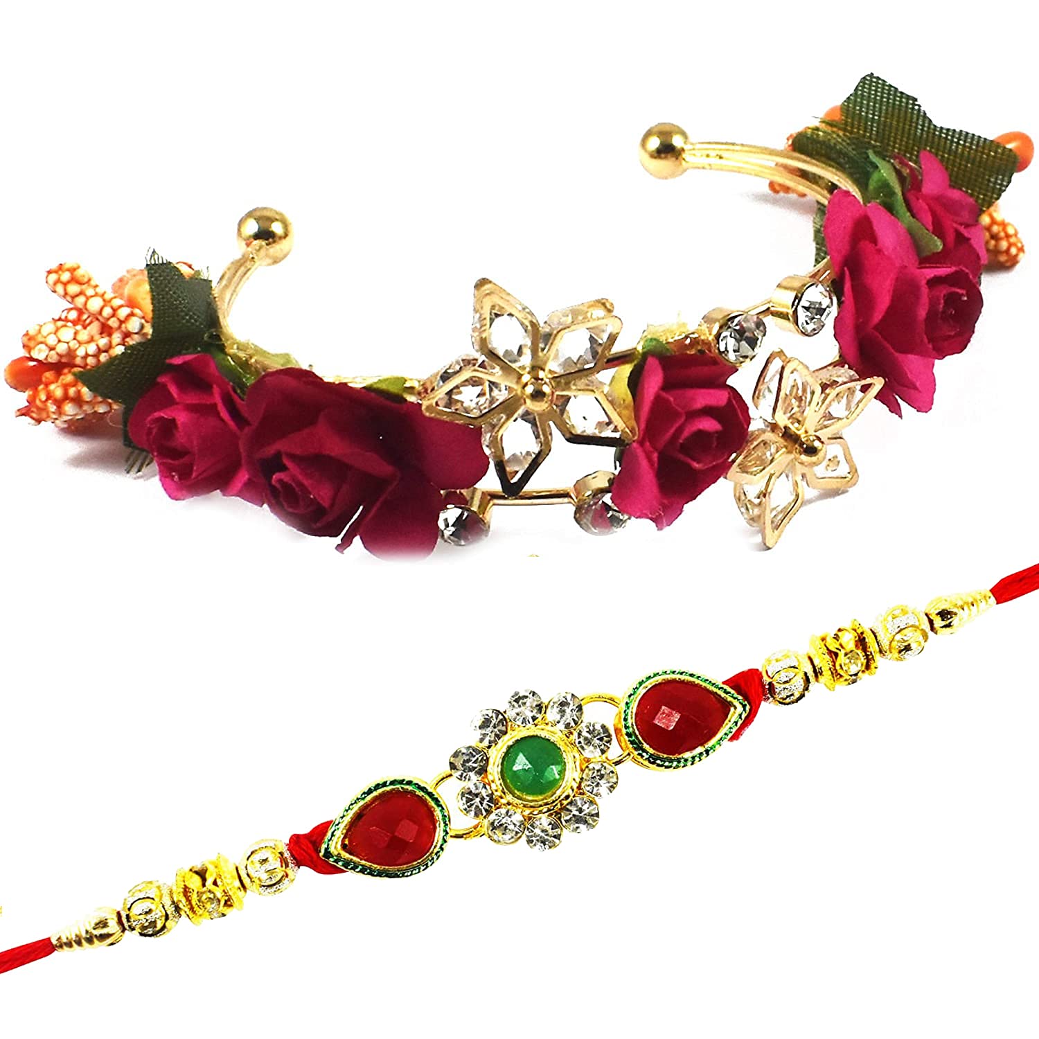 Urvi Creations Set Of 2 Beautiful Couple Pair Bhaiya Bhabhi Rakhi Combo Wristband Bracelet Rakhi For Brother Bhaiya Bhai Bhabhi Kids Rakashabandhan Rakhi Gift