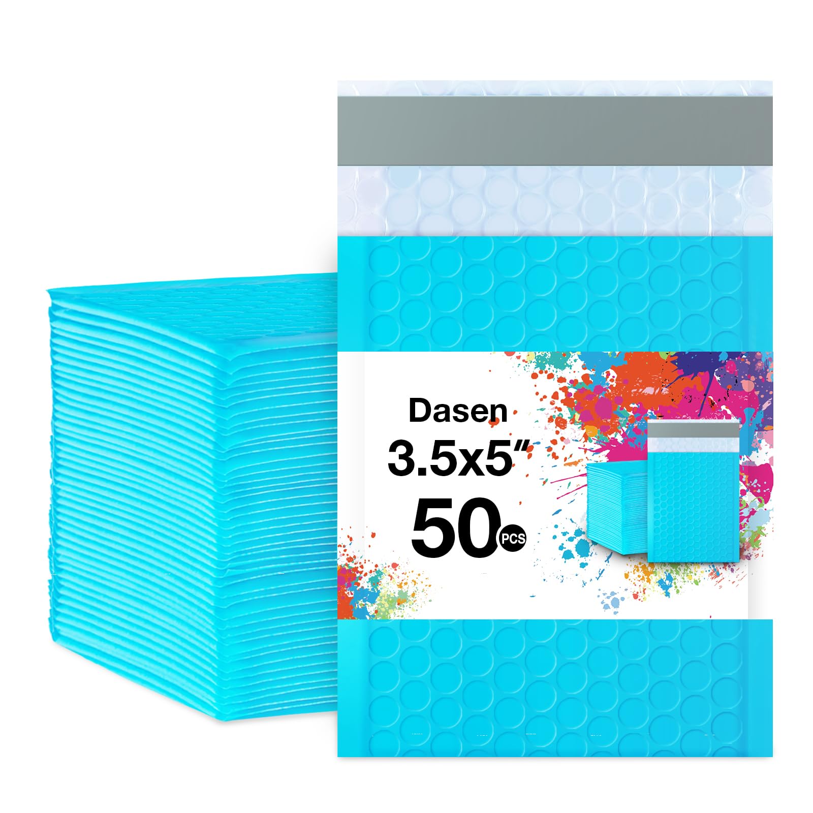 Dasen Bubble Mailers 3.5x5 Inch 50 Pcs,Small Self-Sealing Mail Shipping Bags,Teal Padded Envelopes #0000