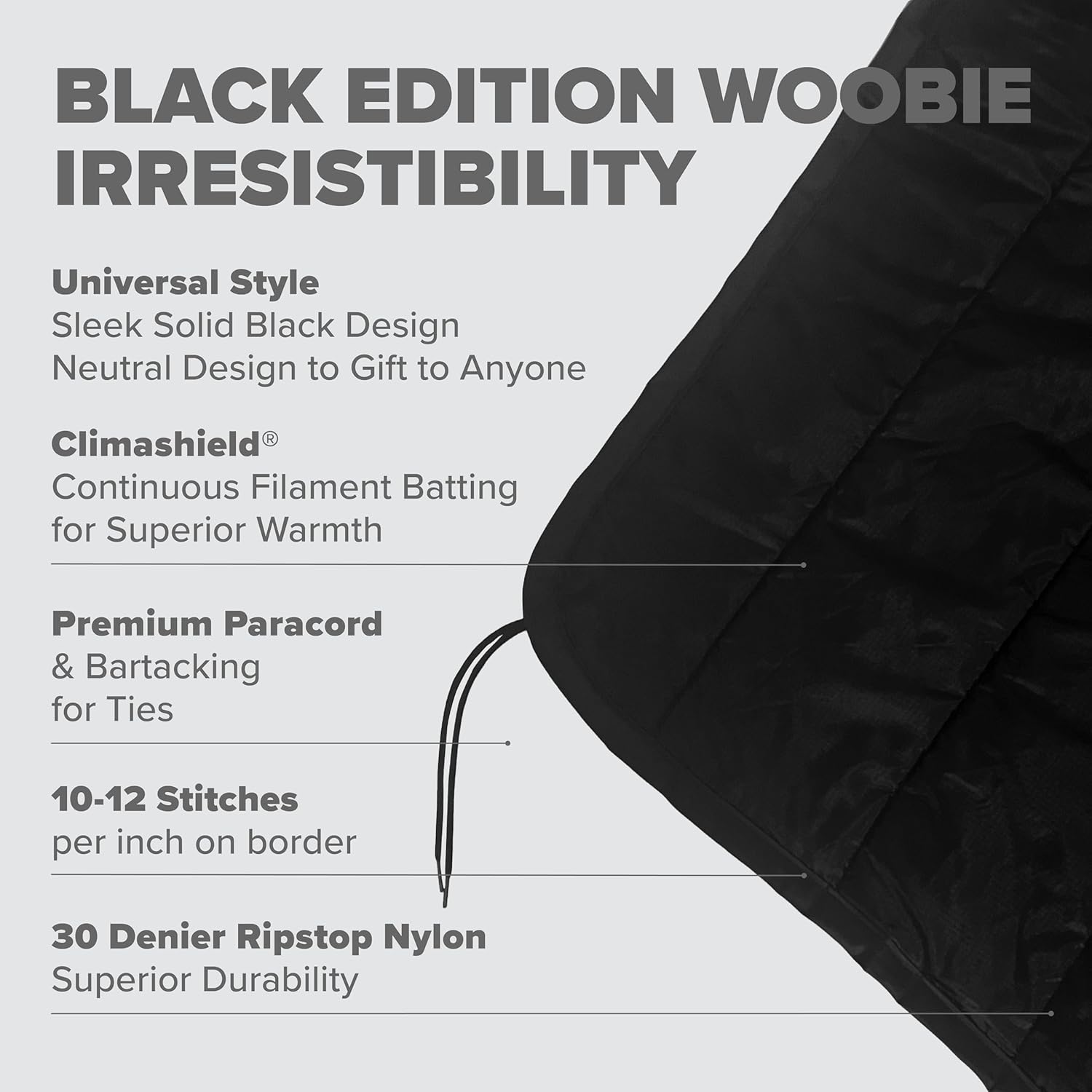 Pinnacle Mercantile Black Edition Woobie Made in USA by Winston-Salem Industries for The Blind All Purpose Poncho Liner Multi Use Nylon Tactical Camping Blanket
