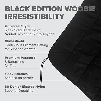Pinnacle Mercantile Black Edition Woobie Made in USA by Winston-Salem Industries for the Blind All Purpose Poncho Liner Multi Use Nylon Tactical Camping Blanket