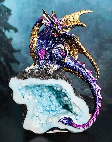 Miniatura 2 de Ebros Gift Fantasía meteorito iridiscente, protección del dragón, geoda sintética, cuarzo, cristal, caverna, estatuilla de roca, colección de tamaño