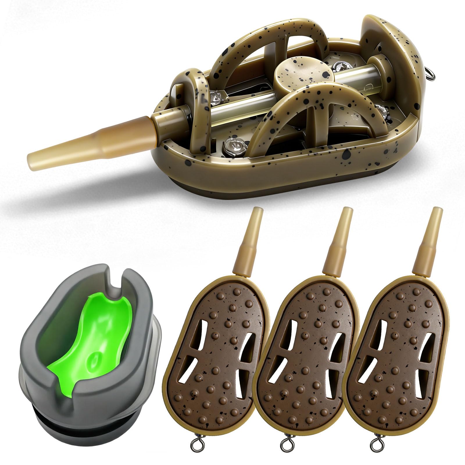 YOTO Carp Fishing Method Feeders Set - 3 Pcs Inline Baiting Tool & Groundbait Sinker Cages with Easy-Press Compactor | Professional Carp Fishing