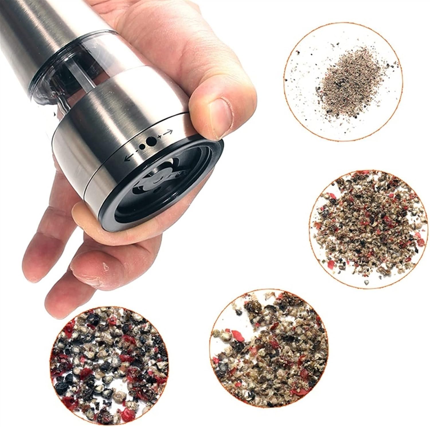 Spice Grinder Electric Salt and Pepper Grinder with LED Light Refillable Automatic One-Hand Operated Pepper and Salt Mill Set Salt and Pepper Shakers Grinding (A)