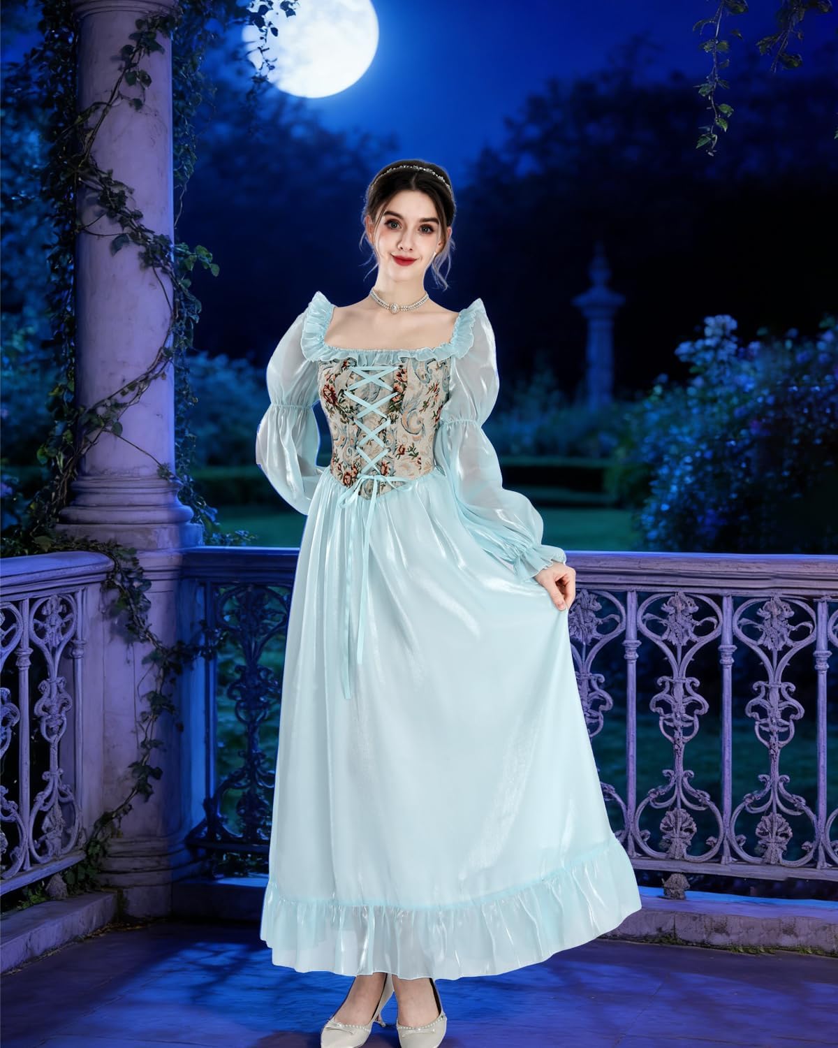 NSPSTT White Renaissance Dress Women Fairy Dress Victorian Medieval Costume