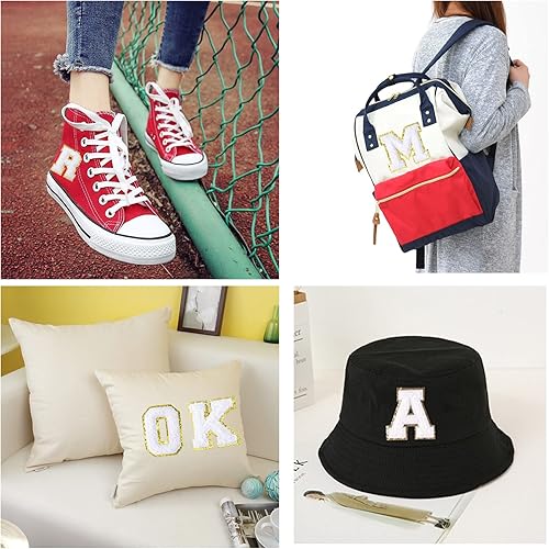 Miniatura 5 de Parches de letras de chenilla de 26 piezas, planchado, varsidad con purpurina, apliques de la A a la Z para camisas, zapatos, jeans, mochilas,