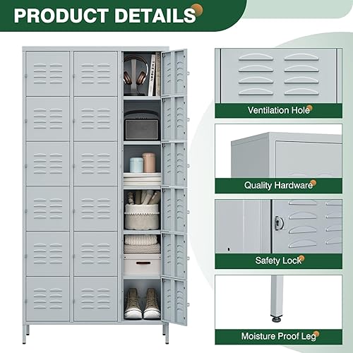 Miniatura 48 de Letaya Taquillas de metal para empleados: armario de almacenamiento de 9 puertas con estantes y gabinete de acero con cerradura para la escuela
