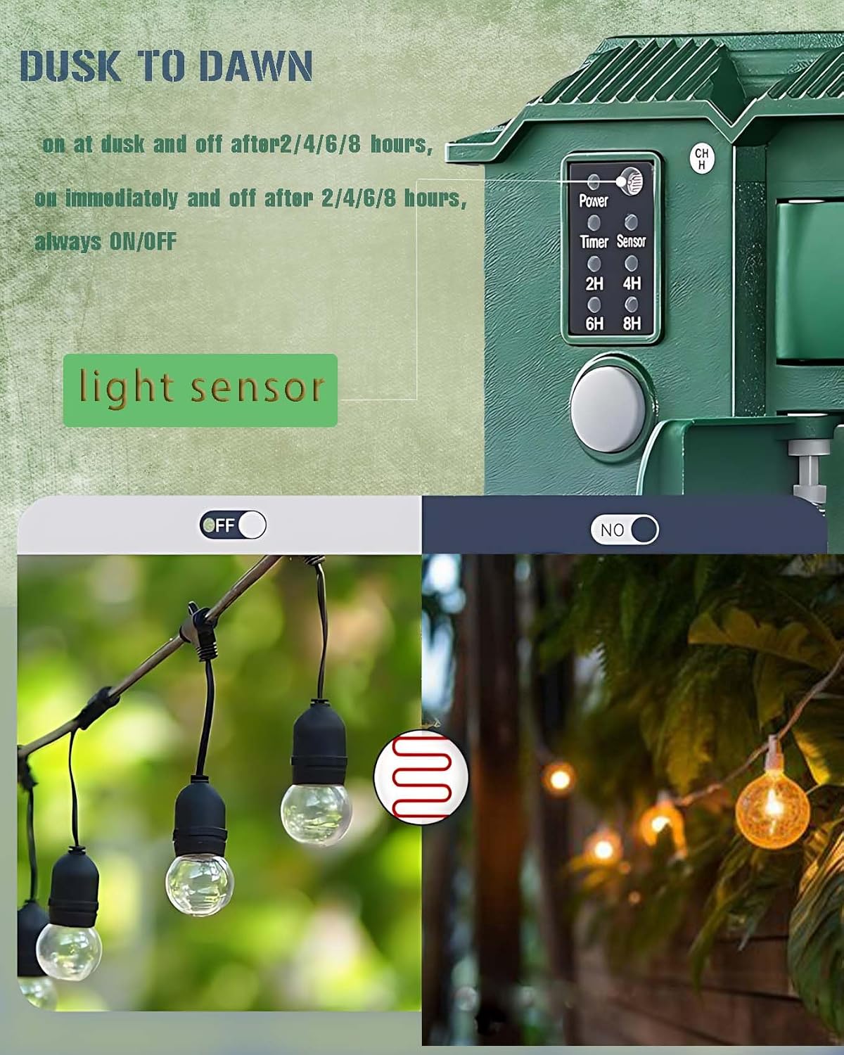 Outdoor Power Stake Timer Waterproof,6 Outlets,100FT Wireless Remote Control,6FT Extension Cord,Ideal for Outdoor Christmas Decorations & Garden,UL Listed,Green,SP058