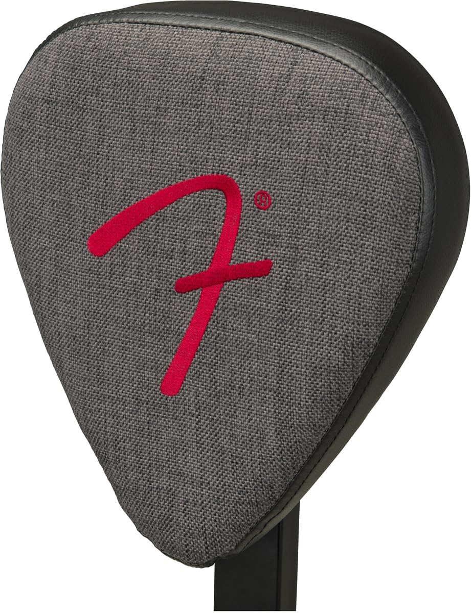 Fender 351 Sitz- und Gitarrenständer-Kombination, Zusammenklappbares Design, Abnehmbare Rückenlehne, Grauer Tweed-Stoff, rutschfeste Füße
