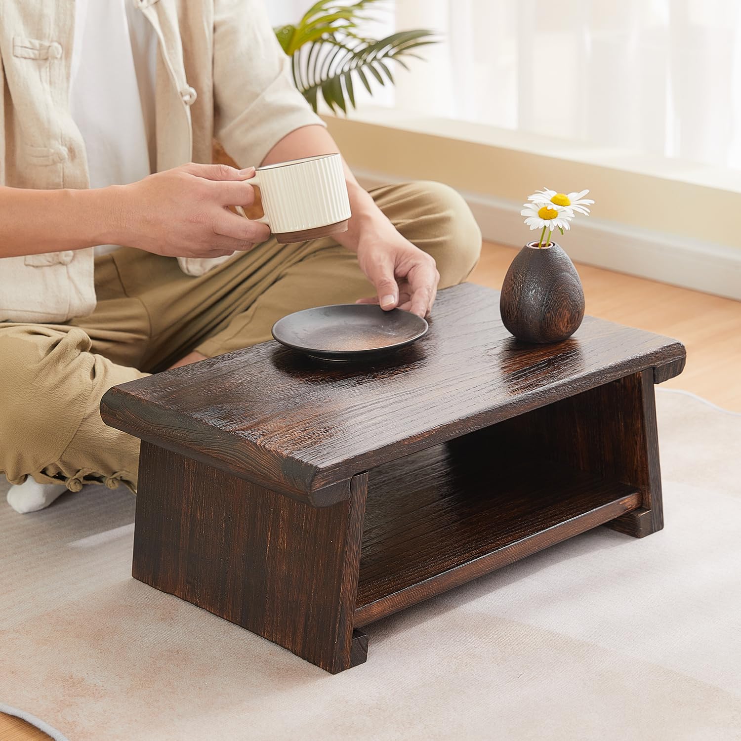 Mesa de altar japonesa, mesa de piso plegable, pequeña mesa de meditación baja de madera, mesa de centro para sala de estar, marrón, 19.7 x 11.8 x 7.9 pulgadas 5