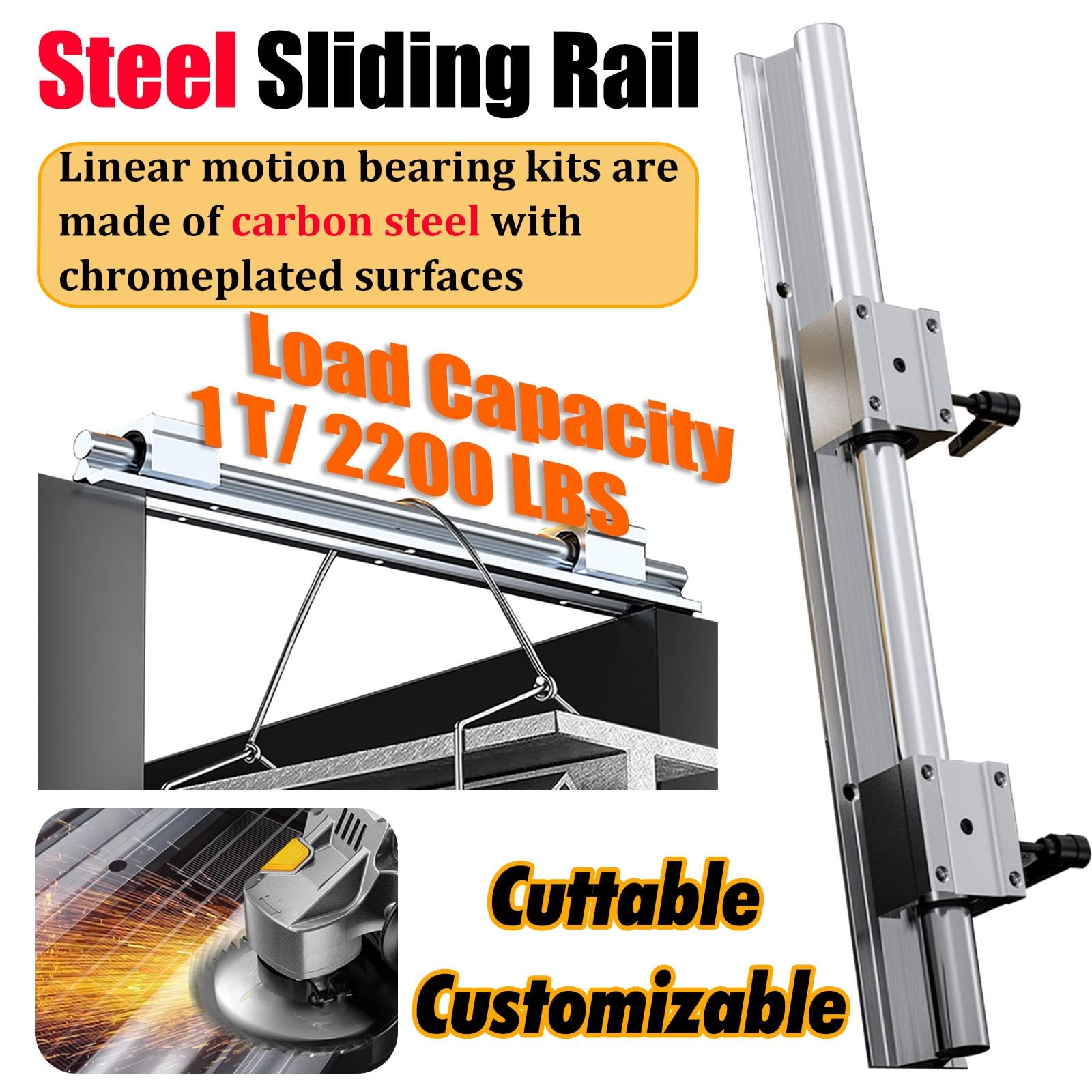 Corredera de riel lineal resistente, bloque de rodamiento de carro de baja fricción y pista deslizante totalmente compatible para impresoras 3D, equipos CNC, máquinas automatizadas (2 piezas, longitud