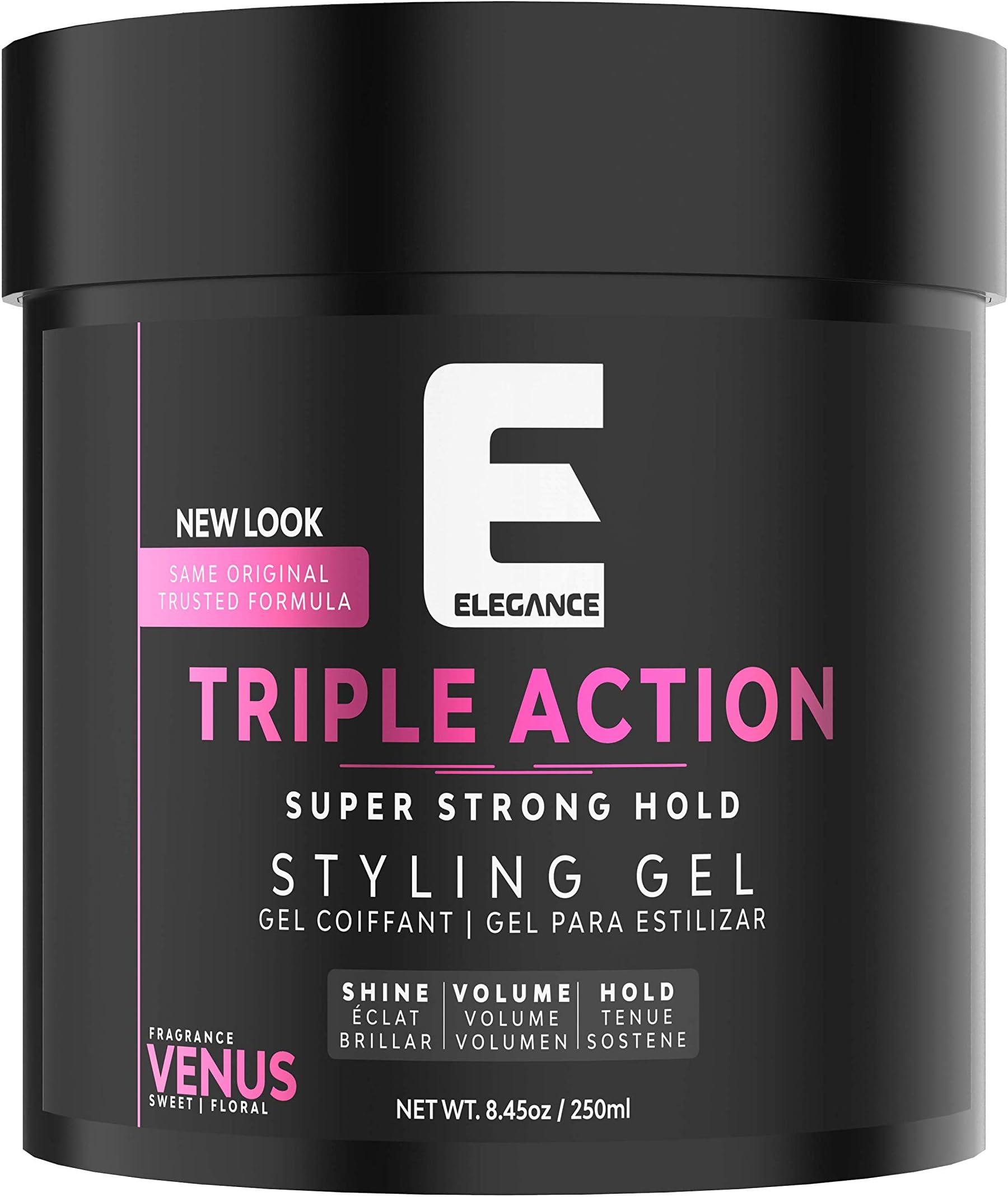 E Elegance Venus Fragrance Triple Action Hair Gel for Men And Women - Super Strong Hold, Extreme Volume, And Long Lasting Shine - Flake Free And Refreshing Fragrance - All Hair Types, 8.45 oz