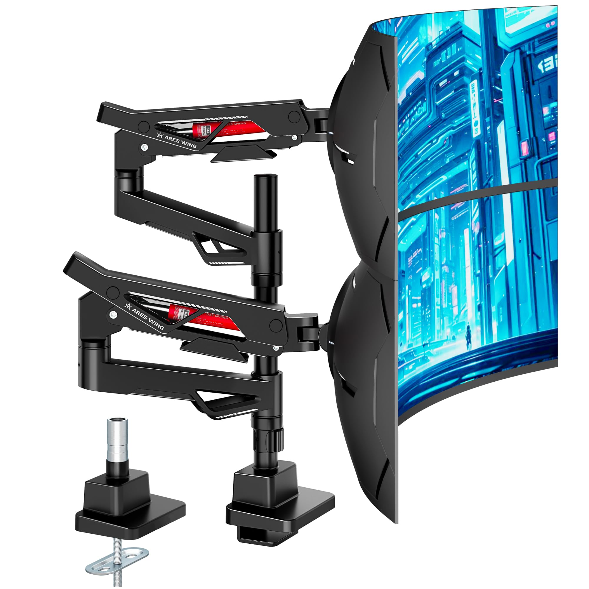 ARES WING ARES WING Heavy-Duty Gas Spring Dual Ultrawide Monitor Arm 57" 60Lbs VESA