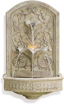 Sunlinua Vintage Wall-Mounted Water Feature, 3-Tier Carved Garden Water Fountain with LED Light and Electric Pump for for Gardens, Landscaping, Patios, Balconies, 72cm