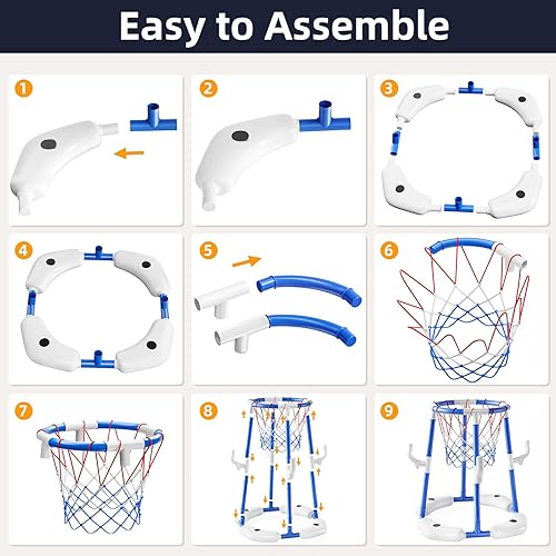 Miniatura 6 de Aro de baloncesto para piscina, juego de anillos flotantes 2 en 1 con 4 bolas y bomba, piscina al aire libre, juegos de baloncesto, juguete