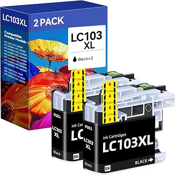 LC103BK XL LC103 Ink Cartridges Replacement for Brother LC101 Black Ink Compatible with MFC-J870DW MFC-J475DW MFC-J470DW MFC-J6920DW PrinterBlack 2-Pack
