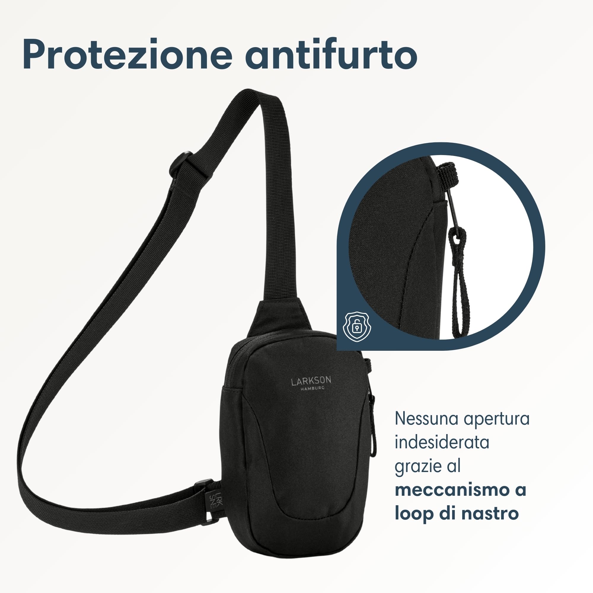 LARKSON Borsa a Tracolla Monospalla Donna Uomo - Nils - Chest Bag per Festival, Escursionismo, Viaggio, Città - Scompartimento Antifurto per Cellulare, Chiavi, Portafoglio - Idrorepellente