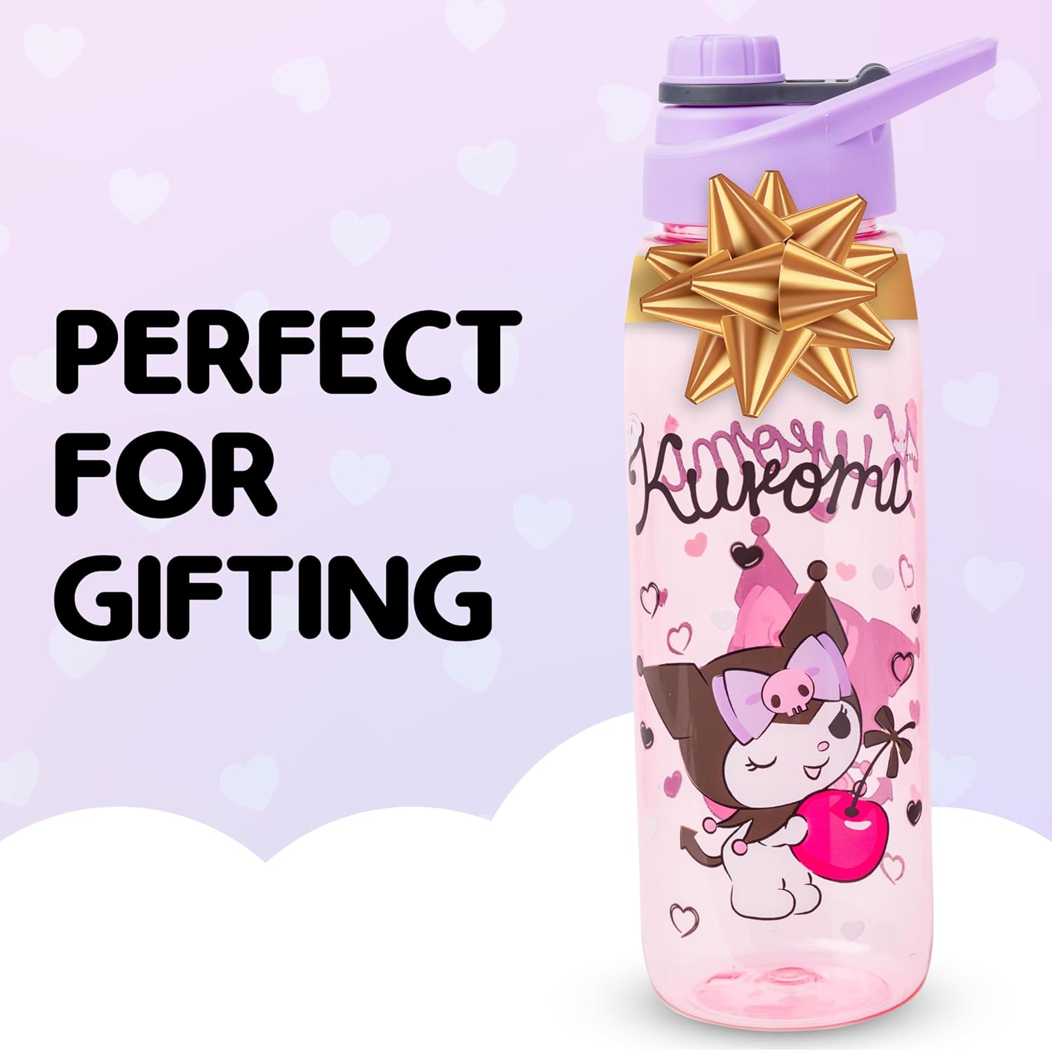 Silver Buffalo Sanrio Hello Kitty and Friends Kuromi Cherry Hearts Water Bottle with Screw-On Lid, 28 Ounces - Image 7
