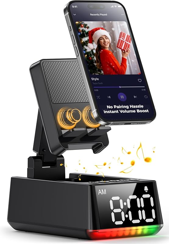 parlante Bluetooth Regalo de cumpleaños para hombres: Soporte para teléfono celular de inducción Negro | Sonido HD, regalos para él, soporte antideslizante para teléfono, gadget para mujer, mamá, esposa, regalo para marido y padre, elementos esenciales para dormitorio 2026