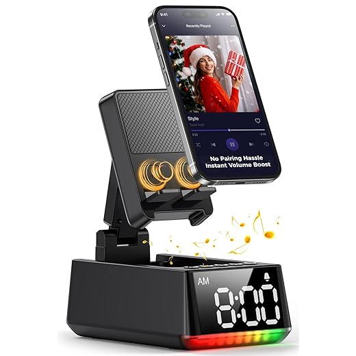 Gifts for Him, Her, Cell Phone Stand Bluetooth Speakers, Cool Tech Kitchen Gadgets Adjustable Phone Holder, Wireless Speaker for iPhone/Samsung/iPad Tablet, Birthday for Men Women Dad Who Want Nothing