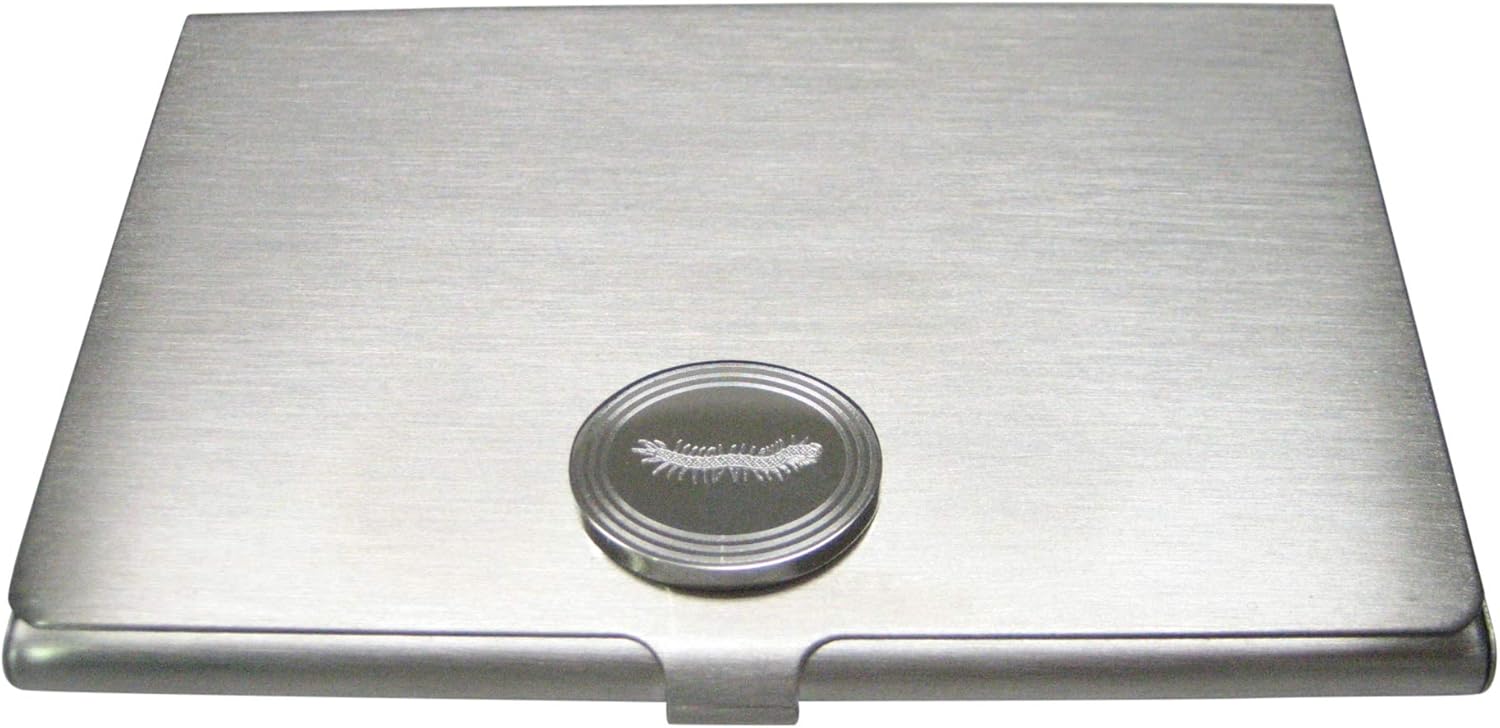 Kiola Designs Silver Toned Etched Oval Centipede Bug Insect Business Card Holder
