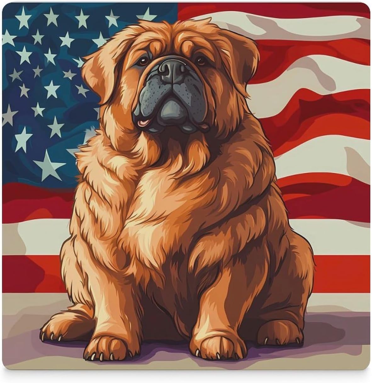 Tibetan Mastiff USA Flag Ceramic Coasters Square Drinks Coaster Coffee Table Decor Table Coaster for Home Bar