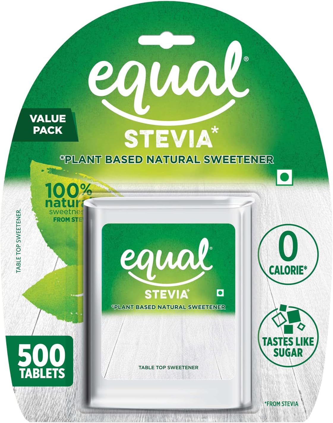 Equal® Stevia 500 Tablets | Plant-Based Natural Sweetener | 100% Natural Sweetness from Stevia | Zero Calorie from Stevia | Tastes Like Sugar | Ideal For Diabetic Patients | Vegan & Keto Friendly | Value Pack | Pack of 1