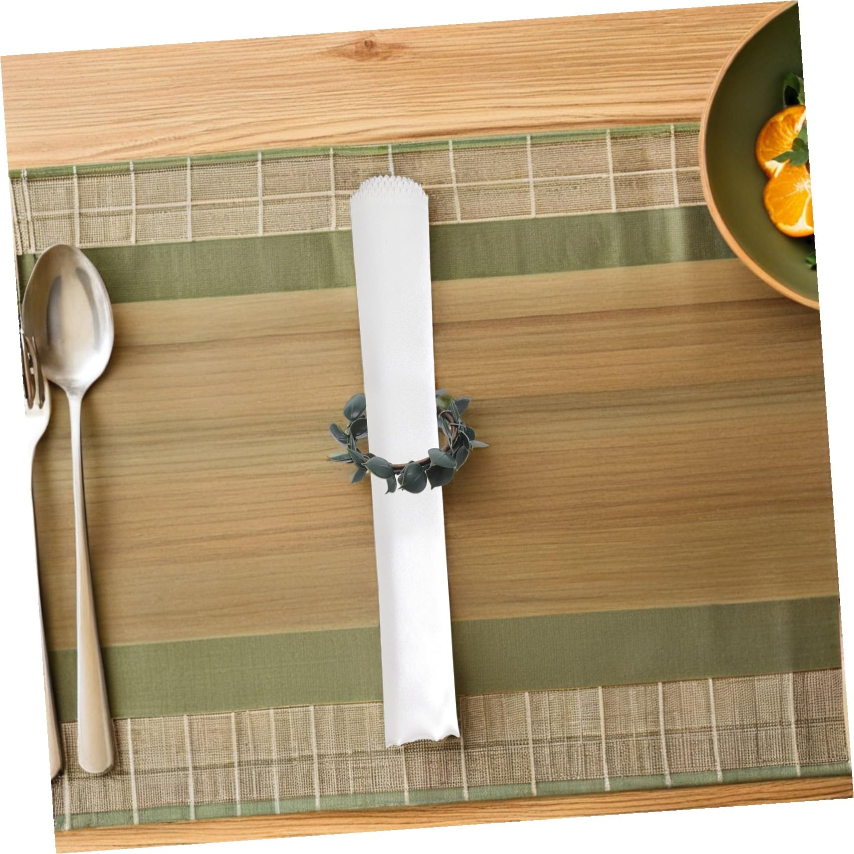 Servilleteros de Hojas de Eucalipto, 12 Piezas, Estilo Rústico | Decoración de Mesa para Bodas y Banquetes, Hierro y Plástico, Hoja Verde, Estilo Bohemio