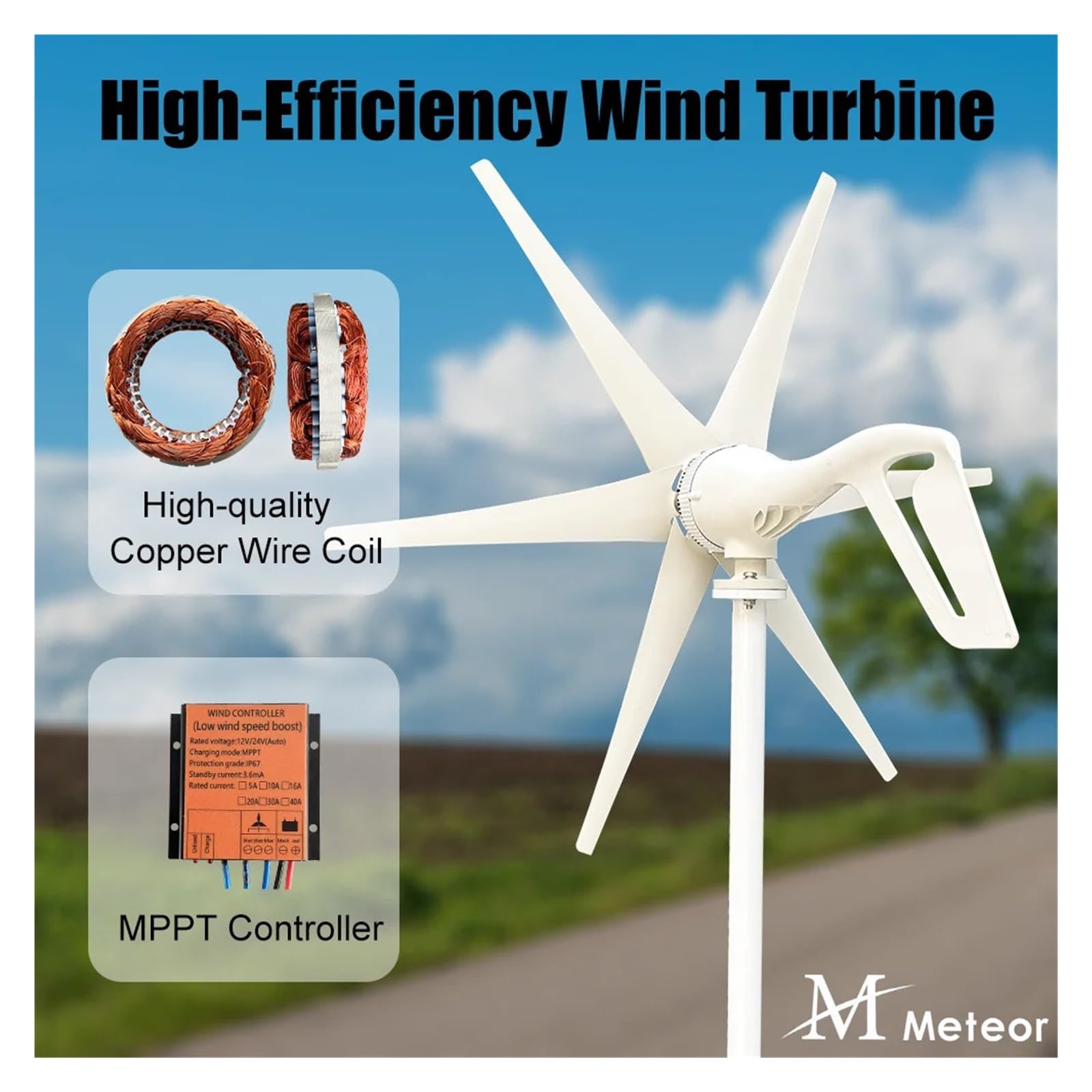 600w 800w 1000w Wind Turbine Generator Windmill 12v 24v Home Appliance Camping Power Generator With MPPT Controller Niska prędkość początkowa dla domu(3 Blades 600W,12V)