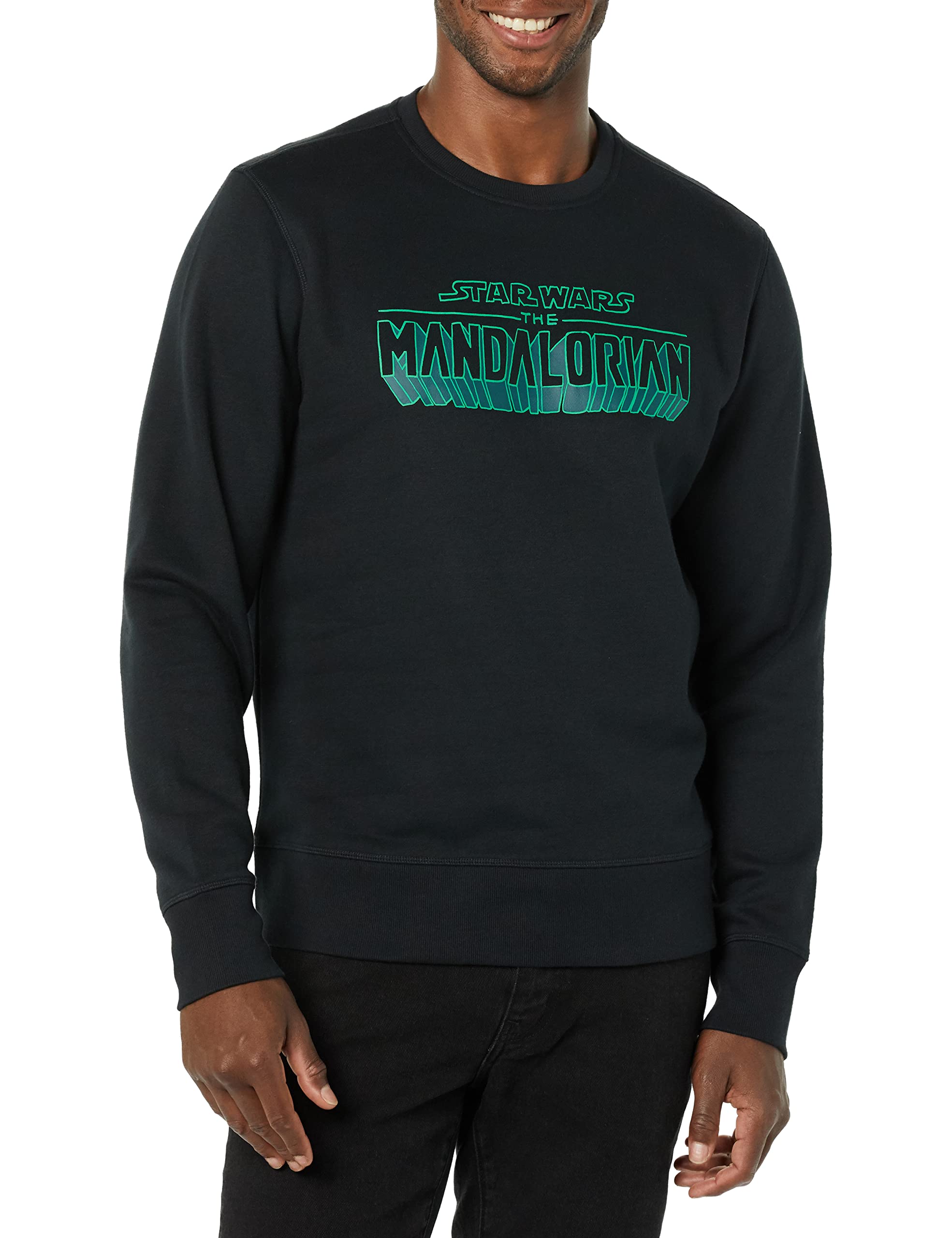 Amazon Essentials Disney | Marvel | Star Wars Herren Fleecesweatshirt mit Rundhalsausschnitt, Star Wars Mando Logo, M
