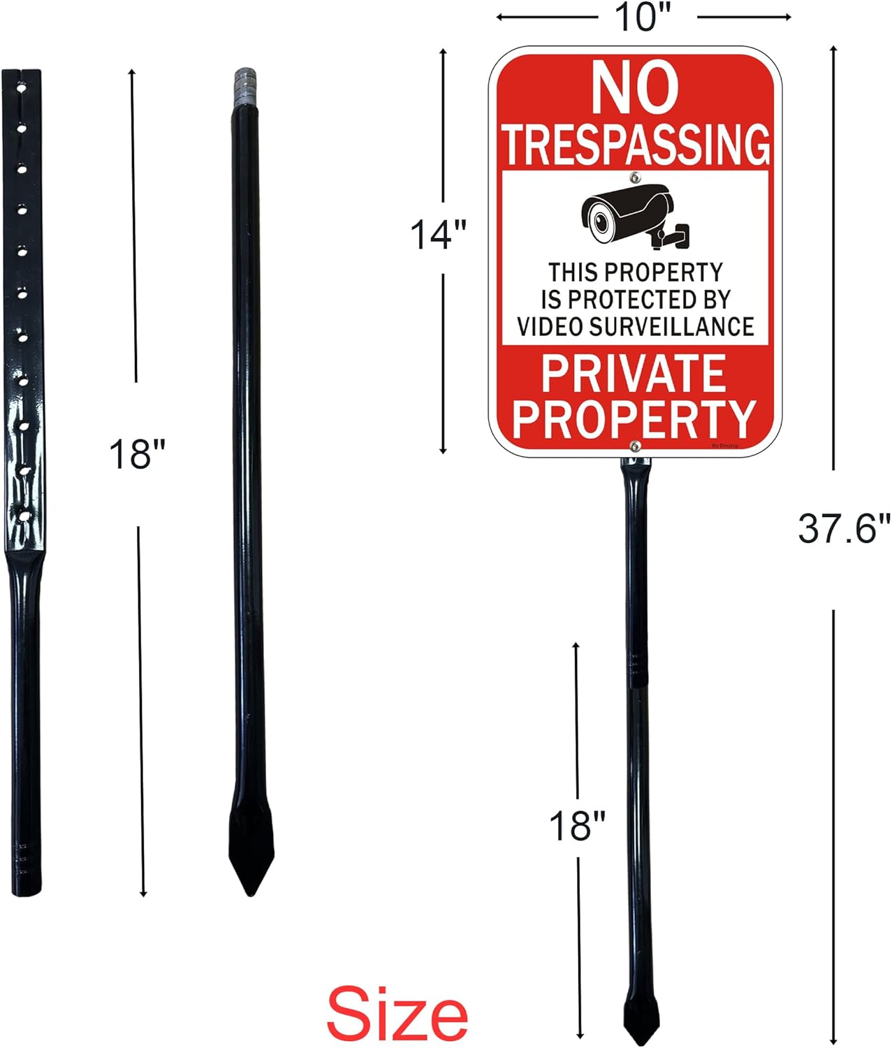 2Pack No Trespassing Sign Private Property with 36-inch Metal Stakes, 14" x 10" Video Surveillance Warning Sign, Rust Free &Fade Resistant Heavy Duty Reflective Aluminum,Included Mounting Screw Kit