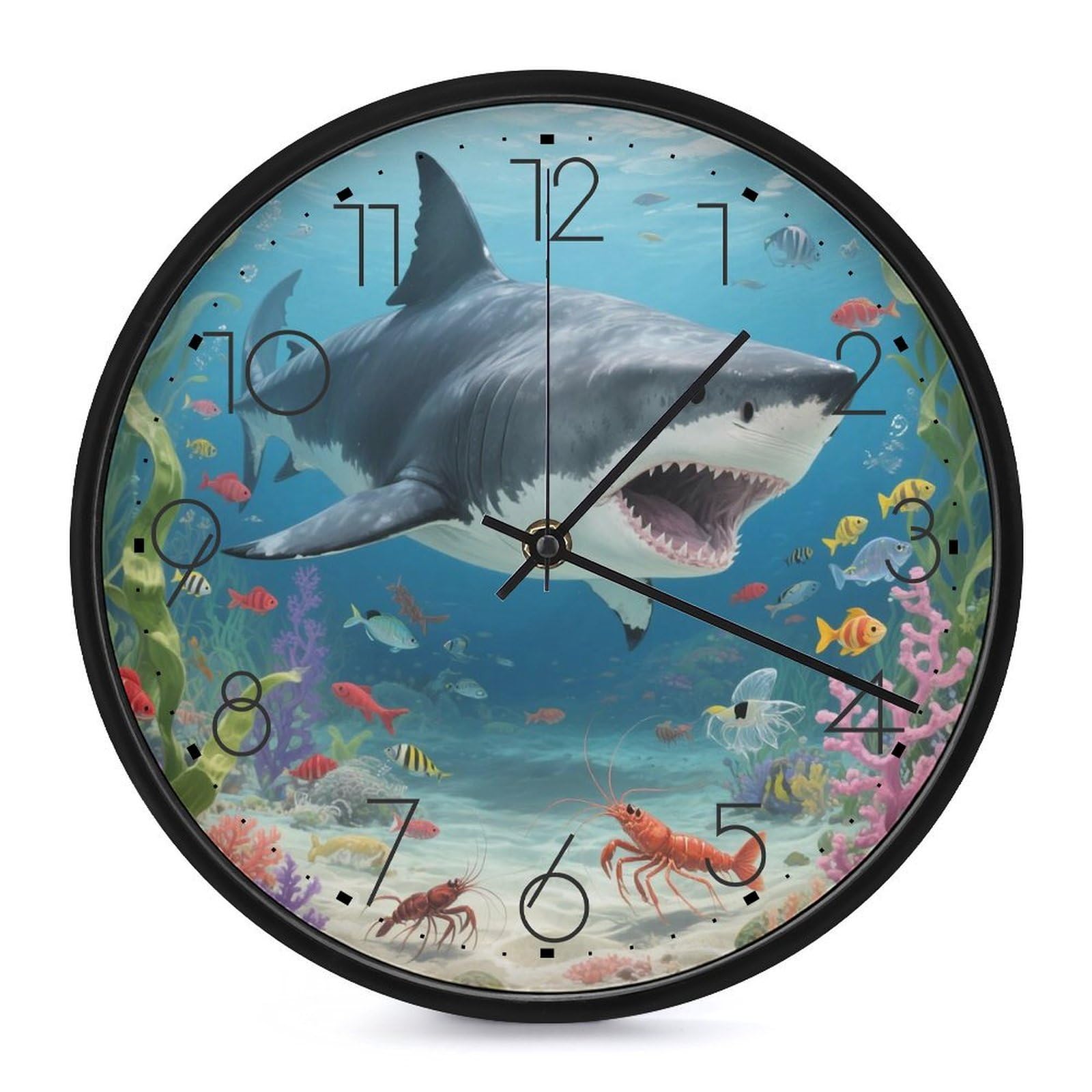 DWVTSLH Sharks Wall Clock 10 Inch Silent Non-Ticking Modern Clocks Battery Operated - Decorative Wall Clocks for Bedroom Living Room Kitchen Office Wall Decor Gift Idea