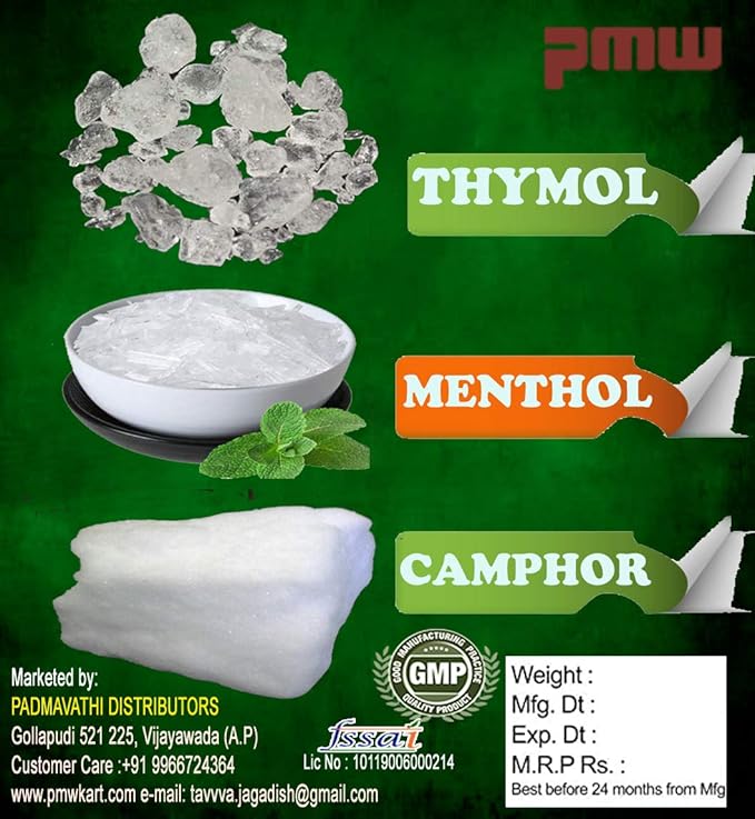 Pmw Thymol Menthol Camphor Combo 25 Grams Each Ajwain Ki Phool