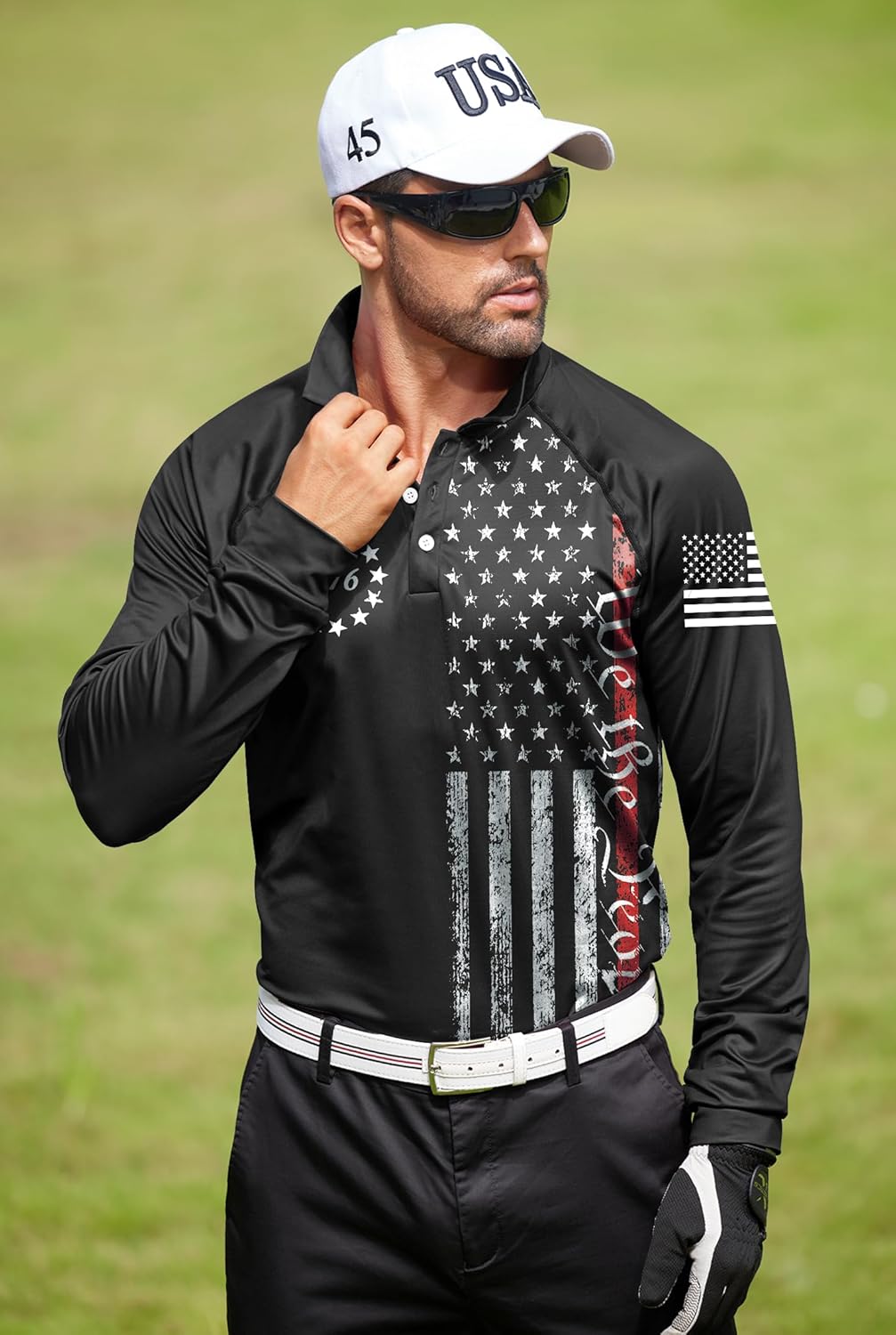 Mainfini Men's Tactical USA 1776 Long Sleeve Patriotic Golf Khaki - Image 2