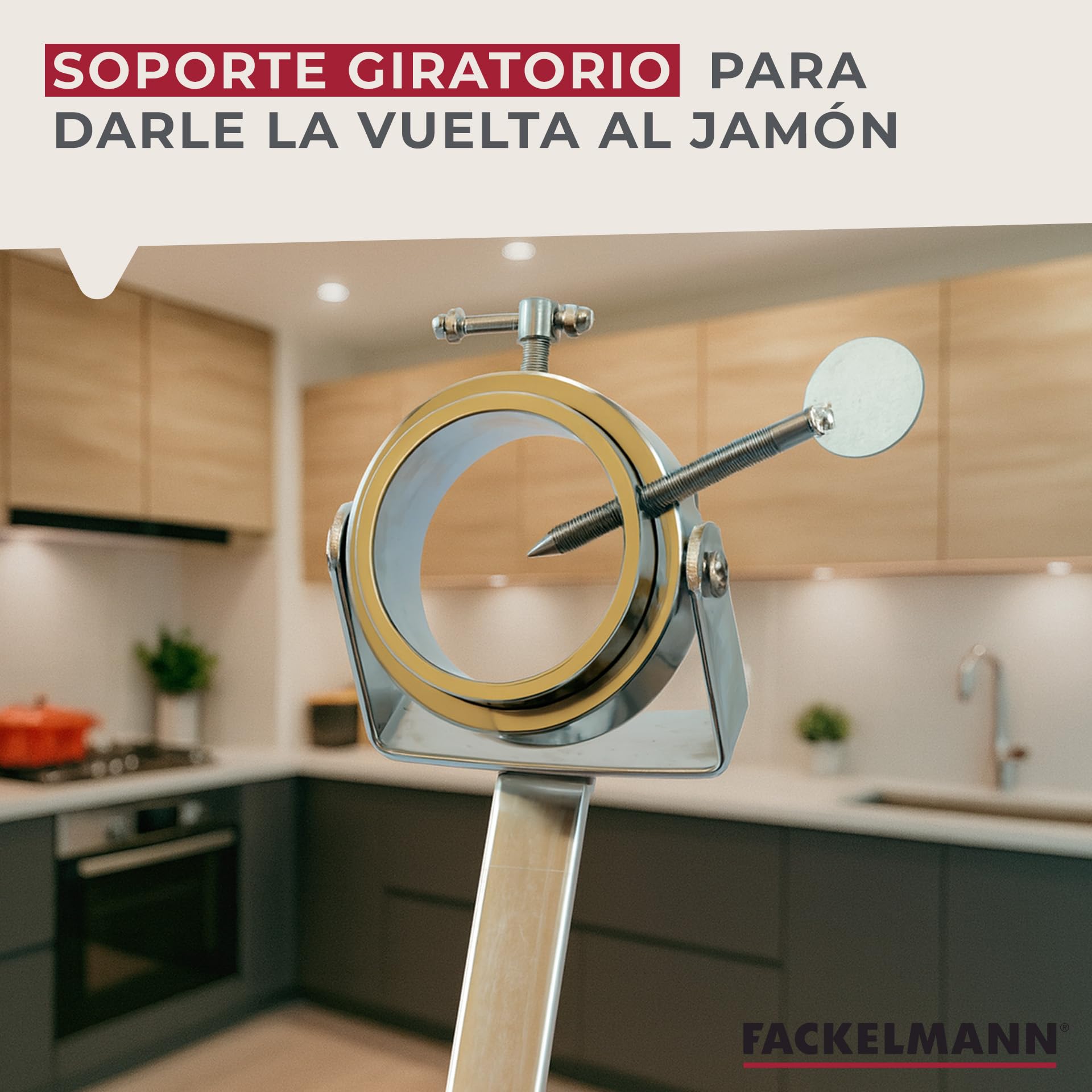 Fackelmann Jamonero Giratorio XXL Negro, Madera de Pino 48x34x17 cm, Base Estable para Jamones Grandes, Giro 360°, Herrajes Metálicos Robustos, Fácil Montaje, Uso Profesional o Doméstico