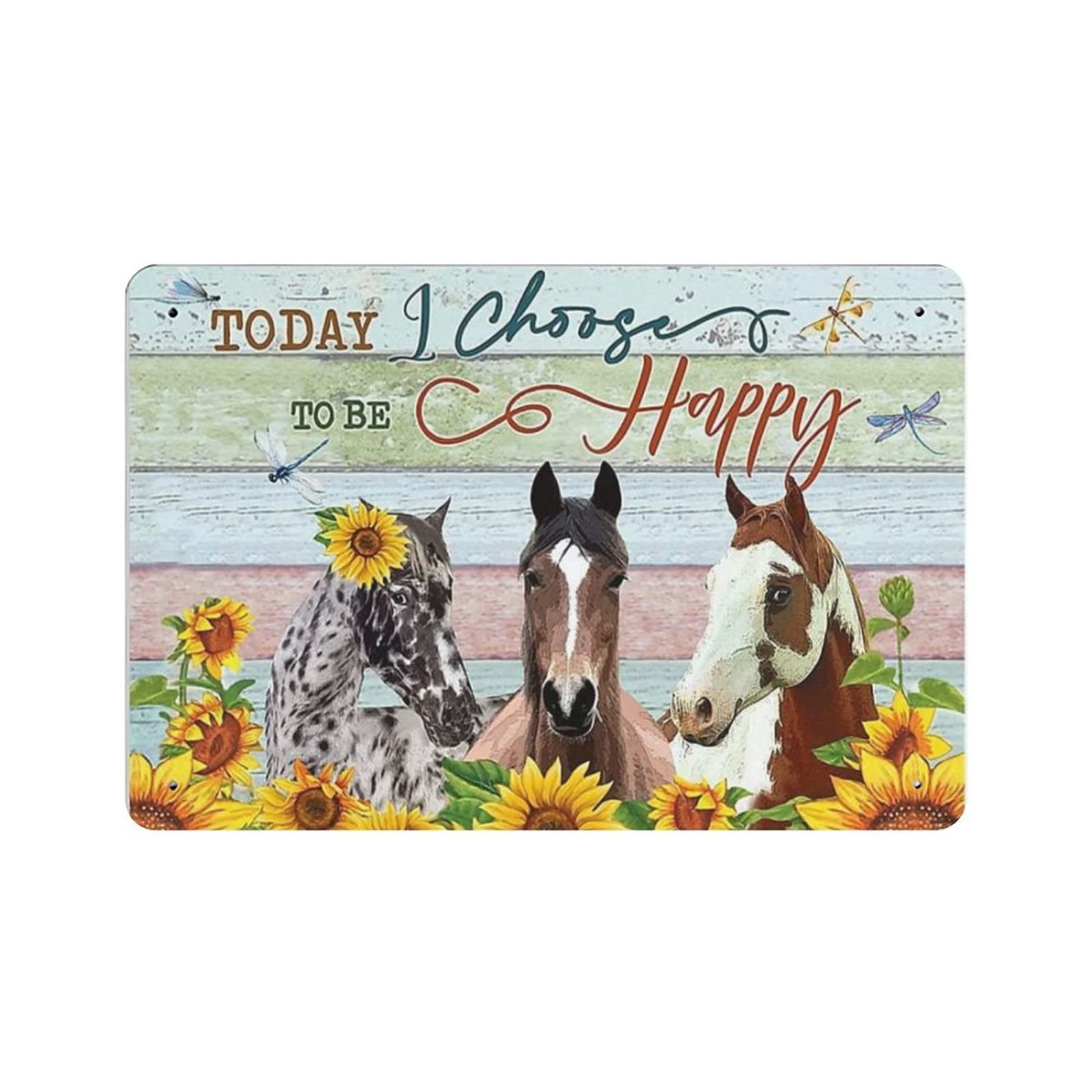 AOOEDM Today I Choose to Be Happy Horse Vintage Metal Tin Sign for Home Coffee Shop Office Wall Art Metal Poster Garage Decor Man Cave Sign Inspirational Quote Wall Decor