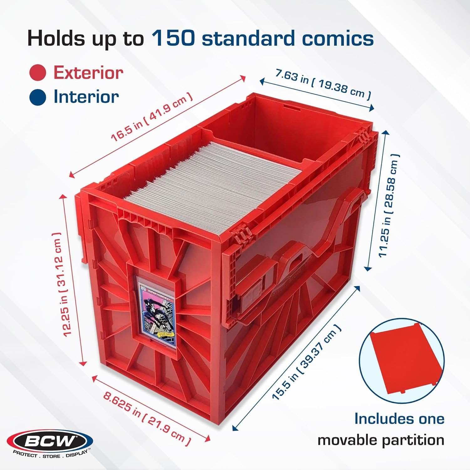 BCW Red & Blue Short Comic Bin Set | Plastic Comic Book Box Storage | Color-Coded Organization for Comics